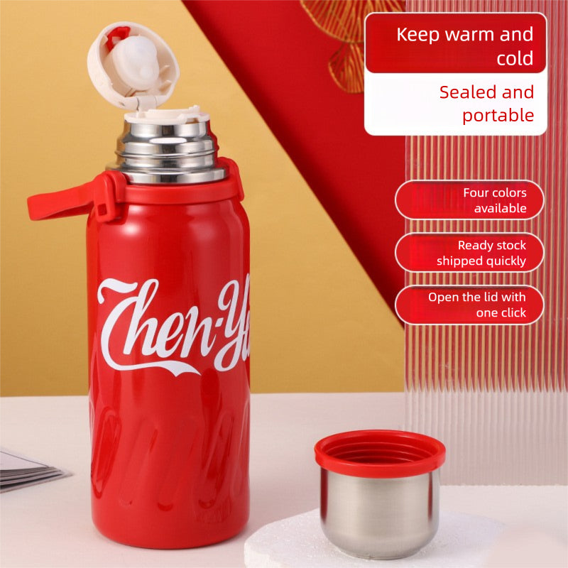 Large Capacity 316 Stainless Steel Insulated Cup Outdoor Portable Strap Water Bottle