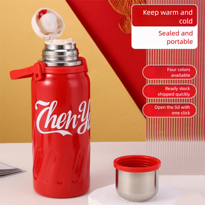 Large Capacity 316 Stainless Steel Insulated Cup Outdoor Portable Strap Water Bottle