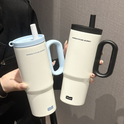 304 Stainless Steel Insulated Cup with Handle and Straw, Compatible with Car Cup Holder