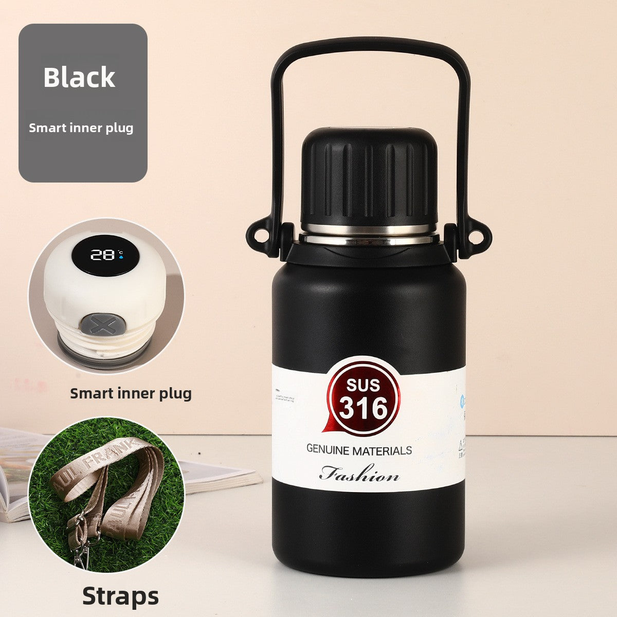 316 Stainless Steel Insulated Portable Temperature Display Handheld Kettle