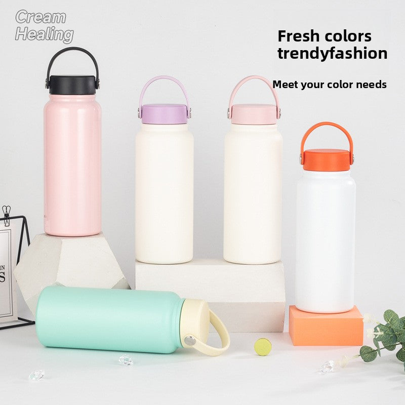 Portable 304 Stainless Steel Sports Wide Mouth Insulated Cup Outdoor Handheld Water Bottle
