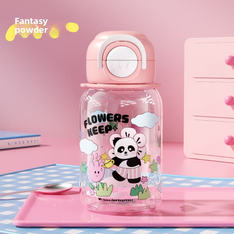 Cartoon Strap Plastic Cup Children's Panda Straw Cup Student Portable