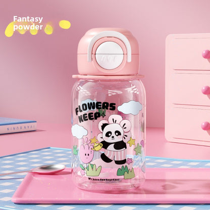 Cartoon Strap Plastic Cup Children's Panda Straw Cup Student Portable