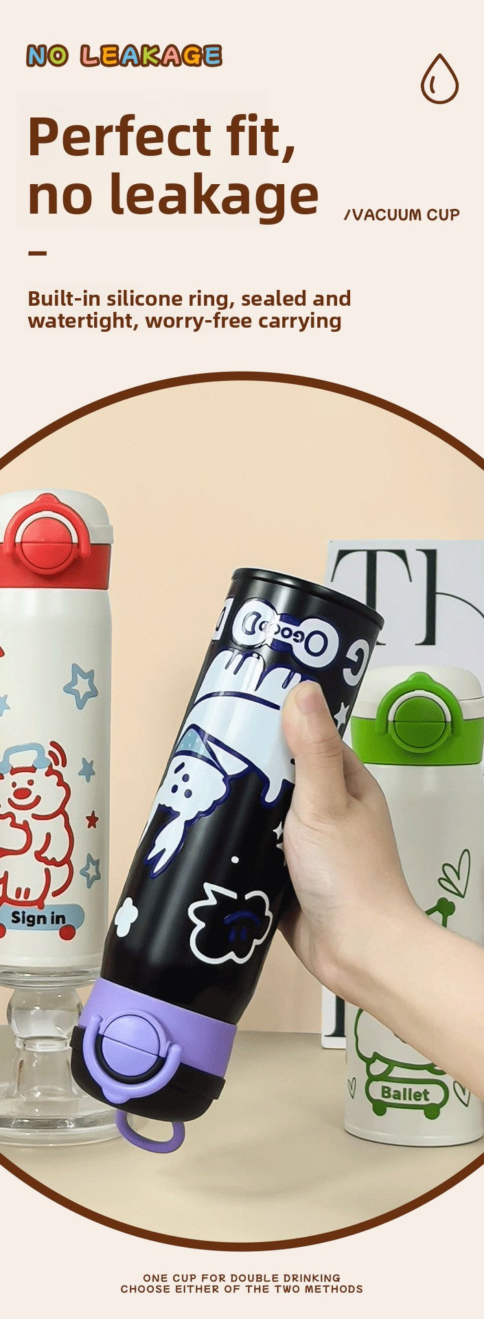 Tuya Insulated Cup Cartoon Bouncing Cup 316L Stainless Steel Straw Cup