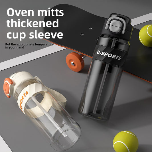 Straw Plastic Water Cup Double Drinking Outdoor Large Capacity Fitness Sports Water Bottle