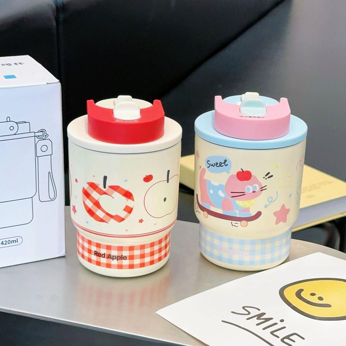 Cartoon Dachshund Portable Double Drinking Stainless Steel Water Cup