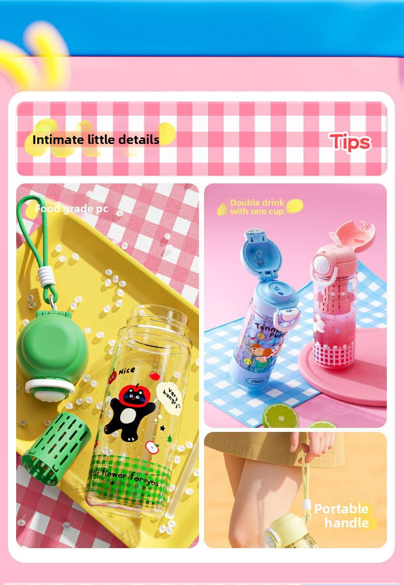 Plastic High Temperature Resistant Straw Kitten Double Drinking Cup