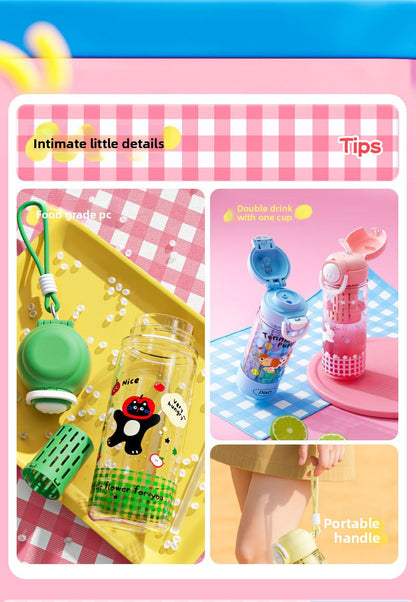 Plastic High Temperature Resistant Straw Kitten Double Drinking Cup