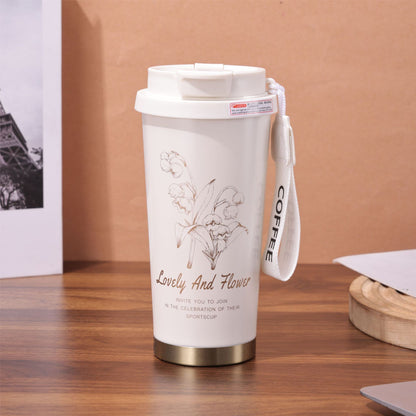 Chinese Style Floral Coffee Cup Double Drinking 304 Stainless Steel Insulated Cup
