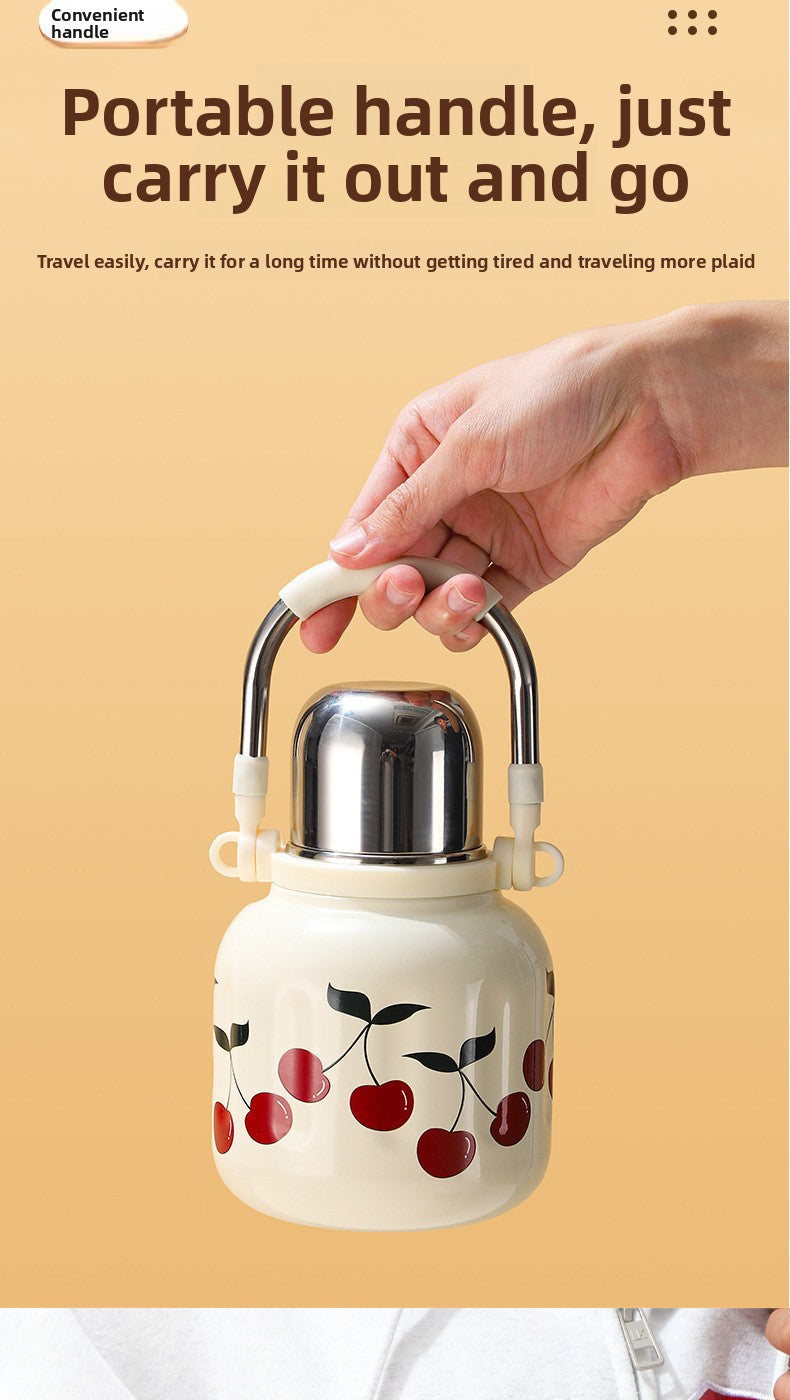 Handle Insulated Cup Student 316 Stainless Steel Portable Travel Water Bottle