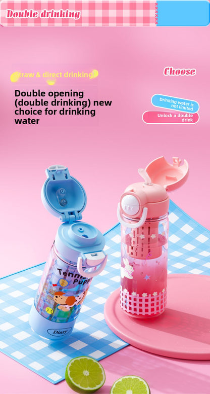 Plastic High Temperature Resistant Straw Kitten Double Drinking Cup