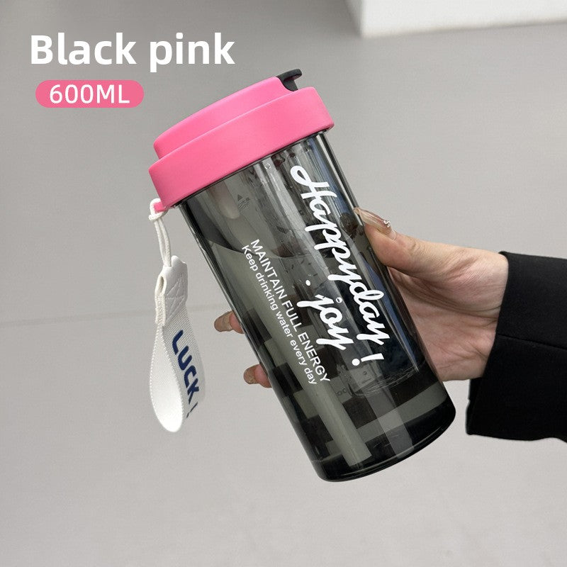 Simple Tritan Plastic Cup with Straw and Handle for Portable Sports Fitness Office Use