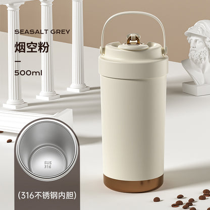 316 Stainless Steel Coffee Cup Double Drinking Straw Cup Handheld Portable