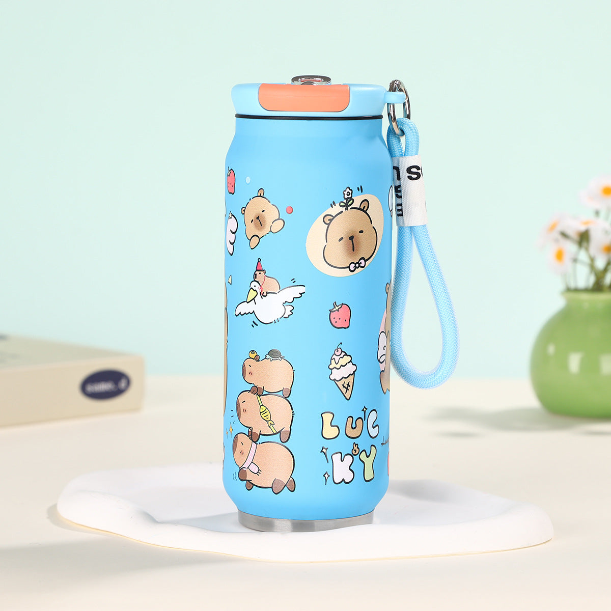 Creative Cartoon Cute Easy-to-Pull Can 304 Stainless Steel Insulated Cup with Strap