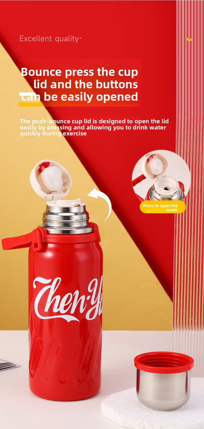 Large Capacity 316 Stainless Steel Insulated Cup Outdoor Portable Strap Water Bottle