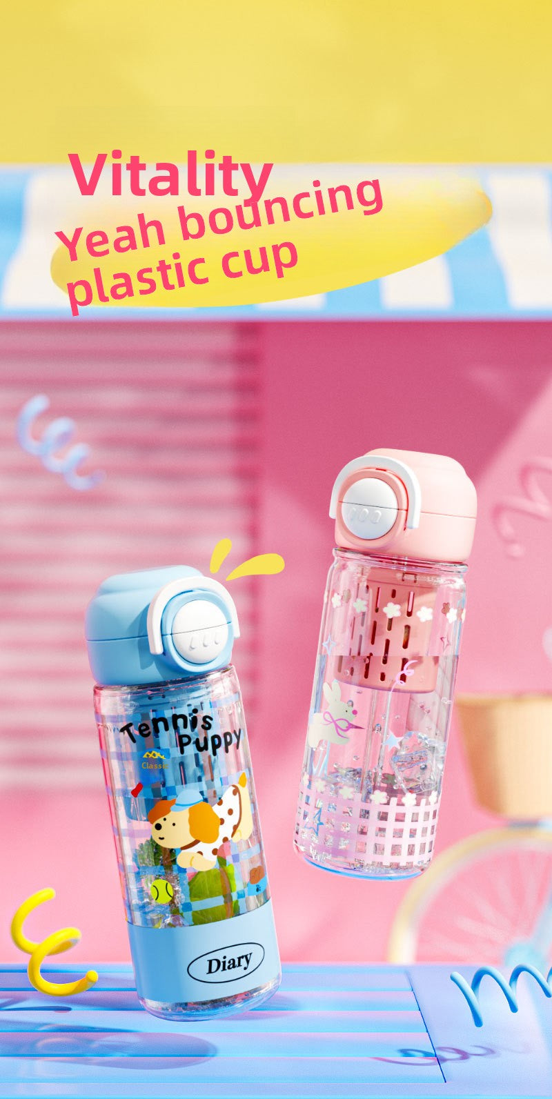 Plastic High Temperature Resistant Straw Kitten Double Drinking Cup