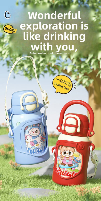 316 Stainless Steel Insulated Cup Children's Fun Straw Cup Children's Water Bottle with Cup Sleeve