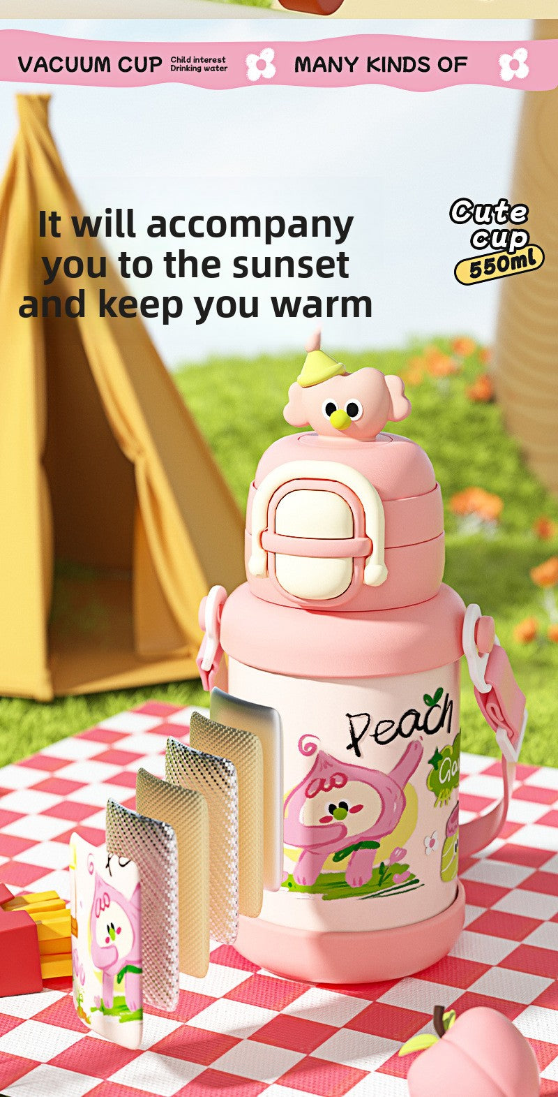 Cartoon Doll Children's Insulated Cup 316L Stainless Steel Outdoor Portable with Strap