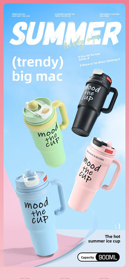 Handle Straw Insulated Cup Compatible with Car Cup Holder