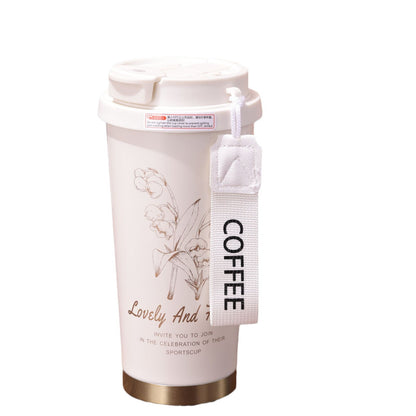 Chinese Style Floral Coffee Cup Double Drinking 304 Stainless Steel Insulated Cup