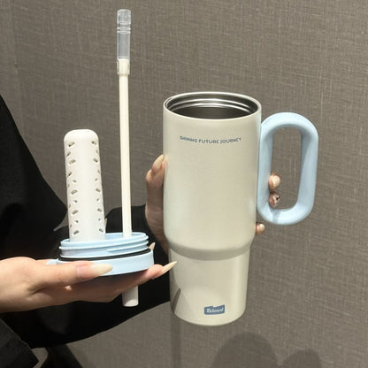 304 Stainless Steel Insulated Cup with Handle and Straw, Compatible with Car Cup Holder