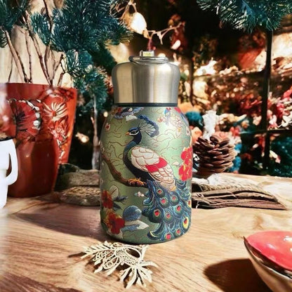 Chinese Style Retro Gold Butterfly Peacock Handle Insulated Cup
