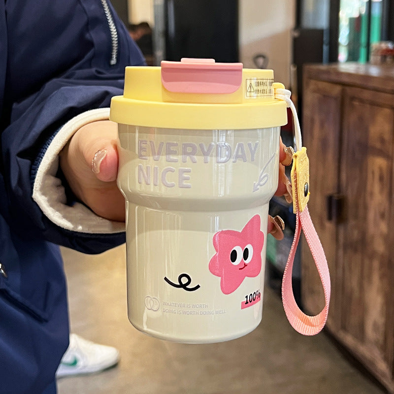 Double Drinking Coffee Cup 316 Stainless Steel Straw Cup