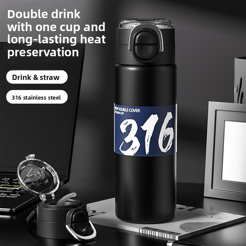 316 Stainless Steel Insulated Cup Portable Straw Cup Double Drinking Bounce Cup