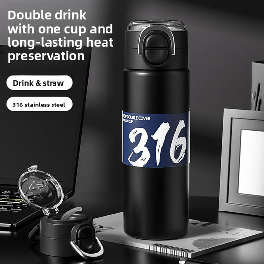 316 Stainless Steel Insulated Cup Portable Straw Cup Double Drinking Bounce Cup