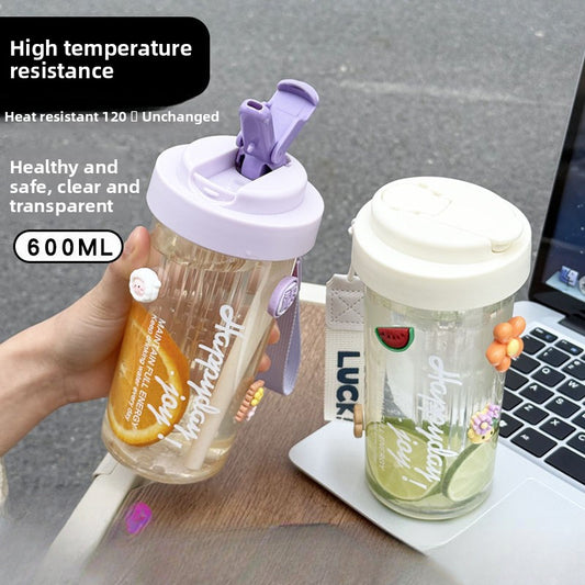 Simple Tritan Plastic Cup with Straw and Handle for Portable Sports Fitness Office Use