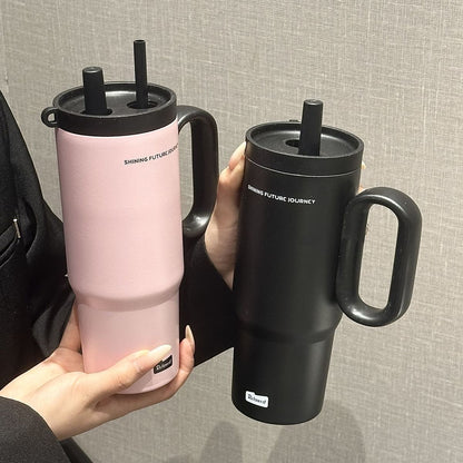 304 Stainless Steel Insulated Cup with Handle and Straw, Compatible with Car Cup Holder