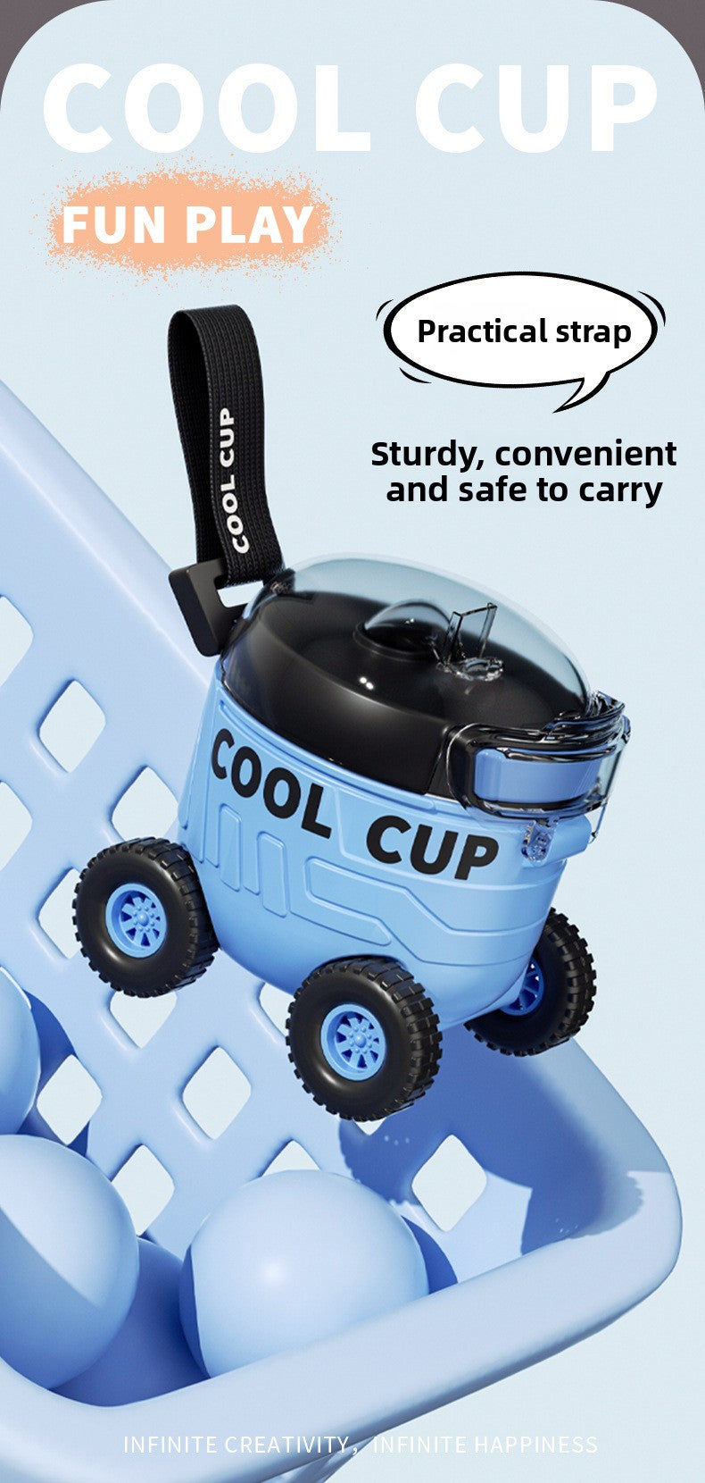 Mars Rover Plastic Cup Outdoor Portable Bounce Lid Straw Cup