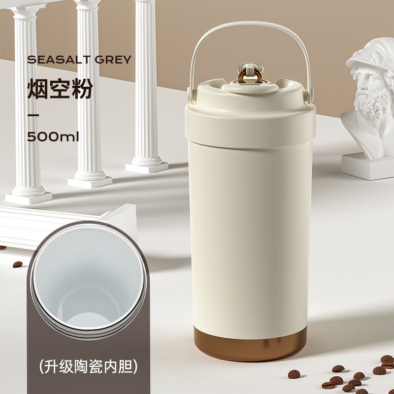 316 Stainless Steel Coffee Cup Double Drinking Straw Cup Handheld Portable
