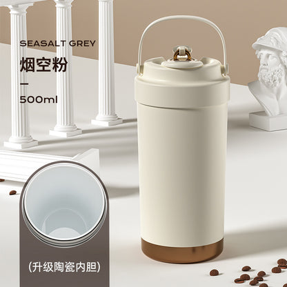 316 Stainless Steel Coffee Cup Double Drinking Straw Cup Handheld Portable
