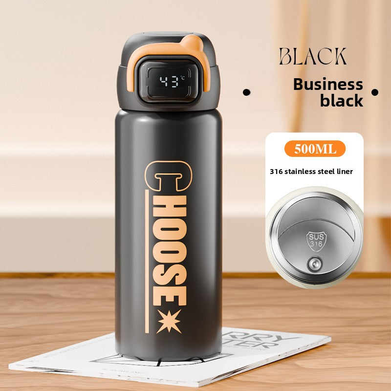 Double Drinking Bouncing Cup 316 Stainless Steel Digital Display Temperature Cup