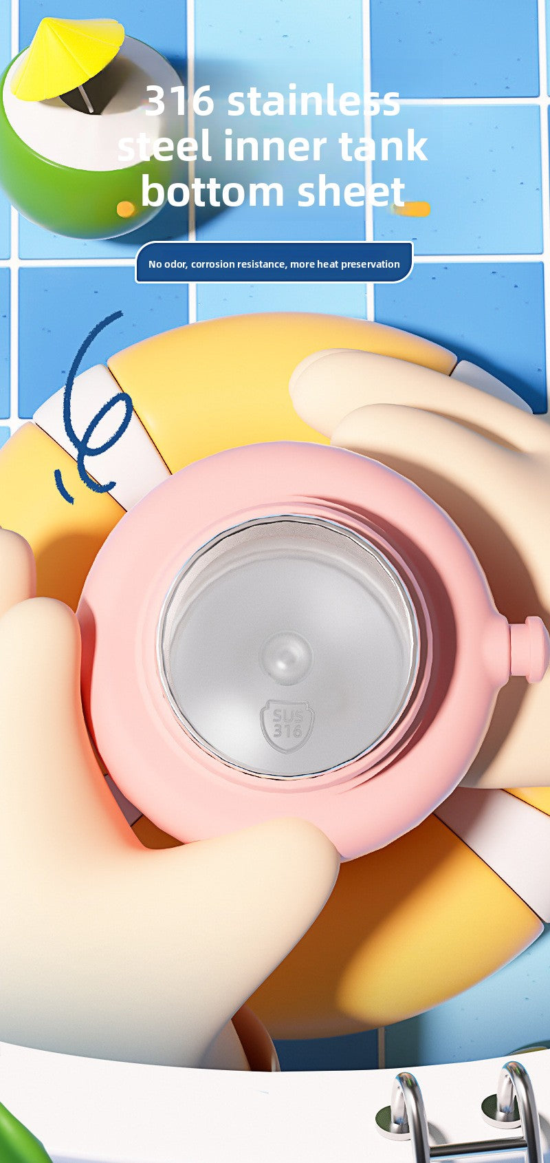 Cartoon Children's 316L Stainless Steel Insulated Tumbler Outdoor Strap Straw Cup