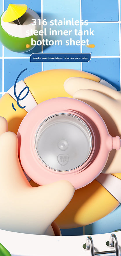 Cartoon Children's 316L Stainless Steel Insulated Tumbler Outdoor Strap Straw Cup