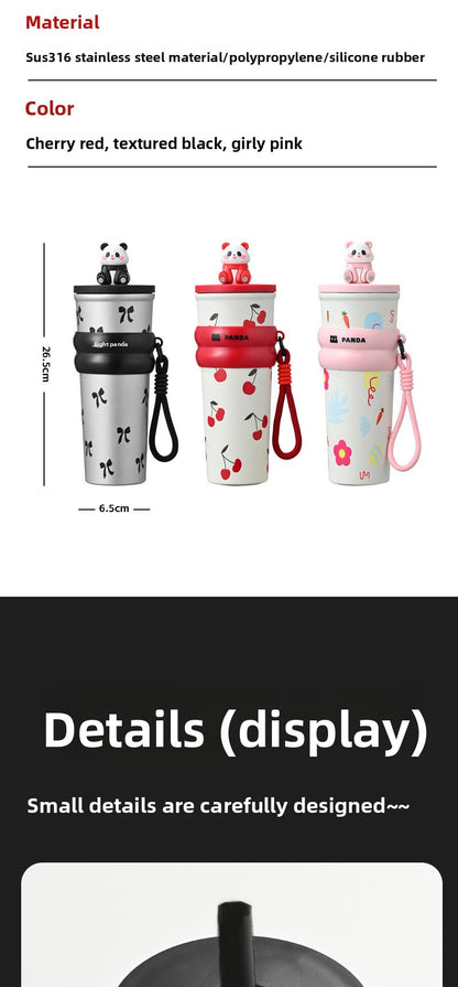 Insulated 316 Stainless Steel Thickened Portable Cup with Strap