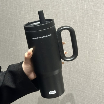 304 Stainless Steel Insulated Cup with Handle and Straw, Compatible with Car Cup Holder