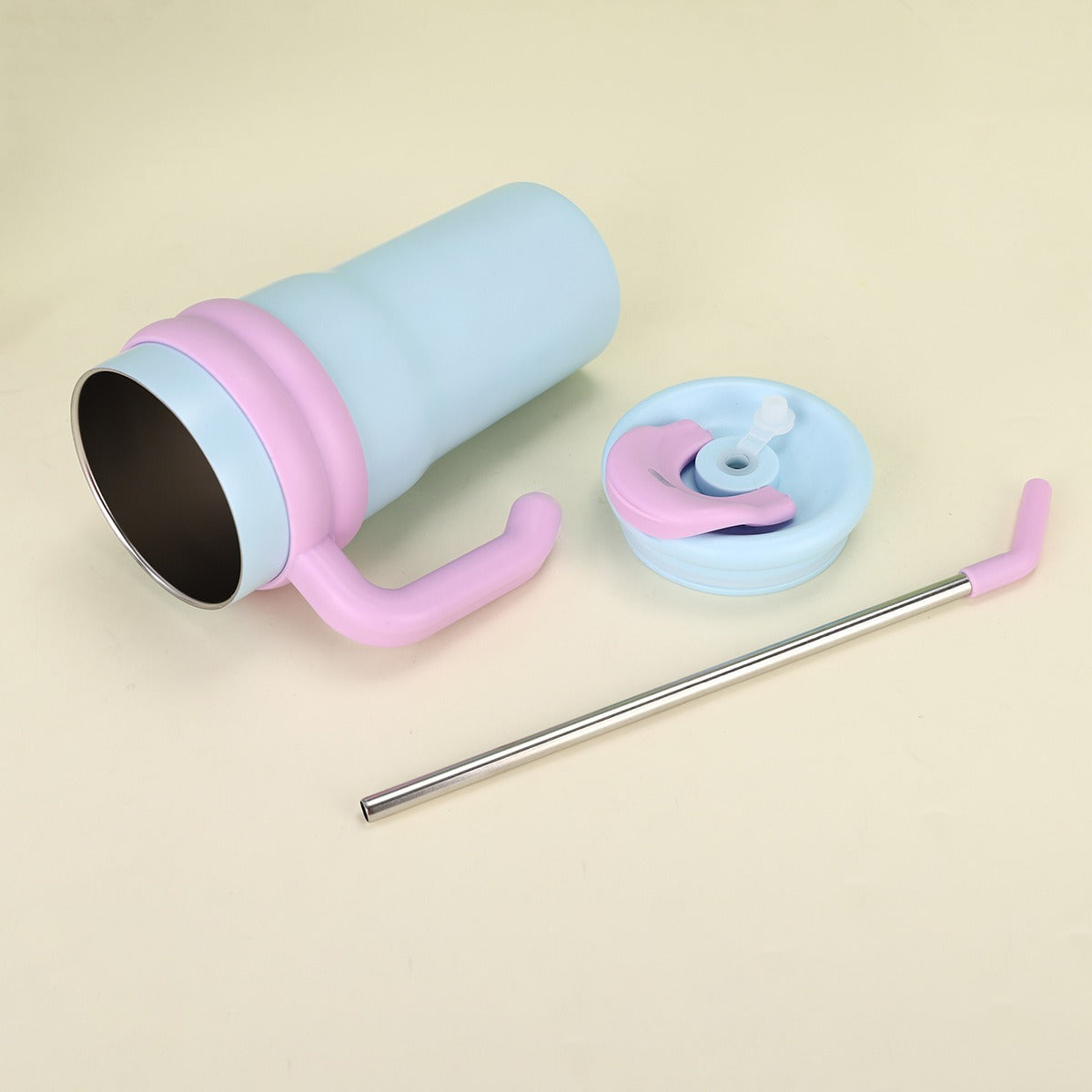 304 Stainless Steel Handle Color-Block Large Capacity Portable Insulated Straw Cup