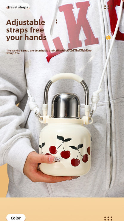 Handle Insulated Cup Student 316 Stainless Steel Portable Travel Water Bottle