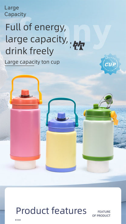 Outdoor sports water bottle stainless steel large capacity thermos cup