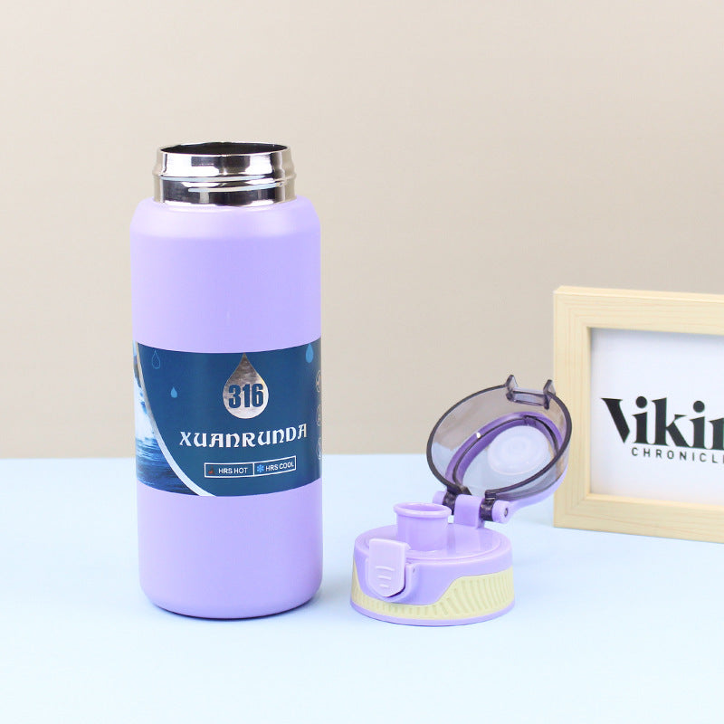 Pop-up Lid Direct Drinking Cup 316 Stainless Steel Insulated Cup Cold and Ice Retention Cup Portable Sports Water Bottle