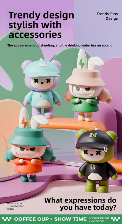 Plastic Coffee Cup Cartoon Doll Cup One-click Opening Portable Rope
