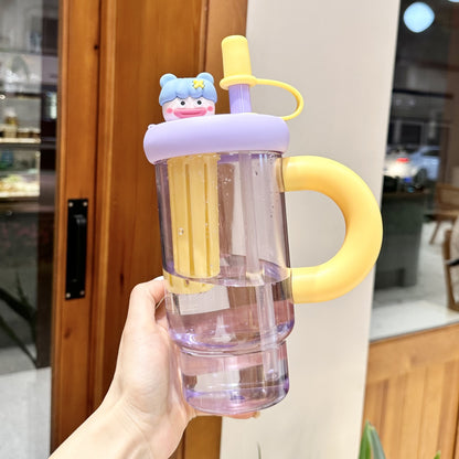 Large Capacity Plastic Cup Cute Straw Handle Cup Outdoor Sports Fitness Office