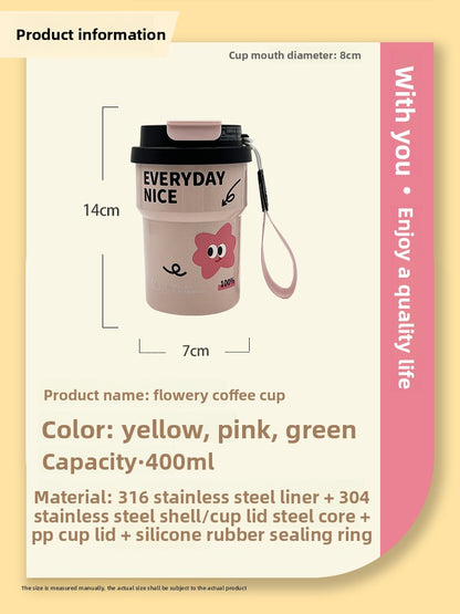 Double Drinking Coffee Cup 316 Stainless Steel Straw Cup