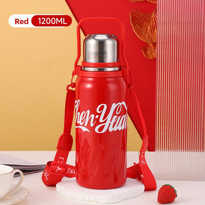 Large Capacity 316 Stainless Steel Insulated Cup Outdoor Portable Strap Water Bottle