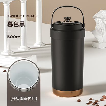 316 Stainless Steel Coffee Cup Double Drinking Straw Cup Handheld Portable