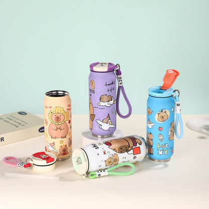 Creative Cartoon Cute Easy-to-Pull Can 304 Stainless Steel Insulated Cup with Strap