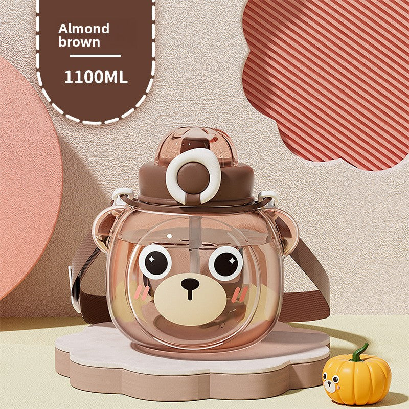 Large Capacity Outdoor Strap Portable One-Click Lid Opening Straw Plastic Cup